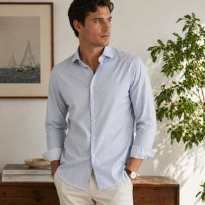 Original Penguin Button Up Shirt Men 15.5 Blue Micro Print Heritage Slim Fit NWT